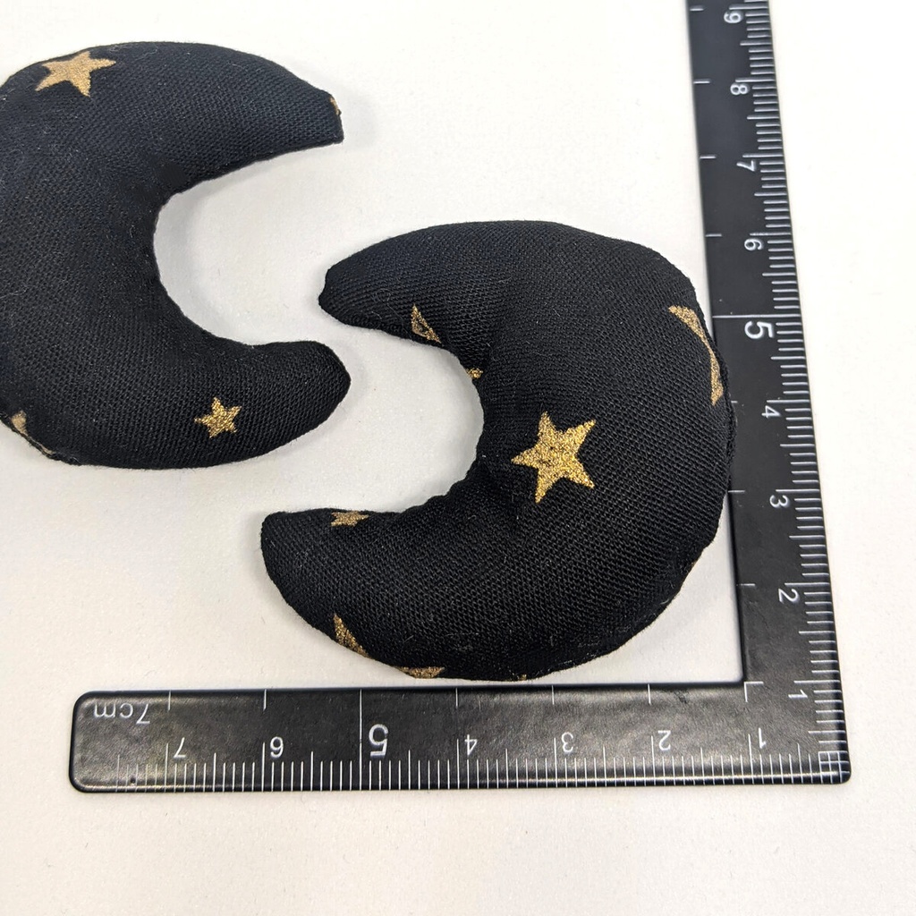 ミニチュア月型クッション/星柄・金黒・2個