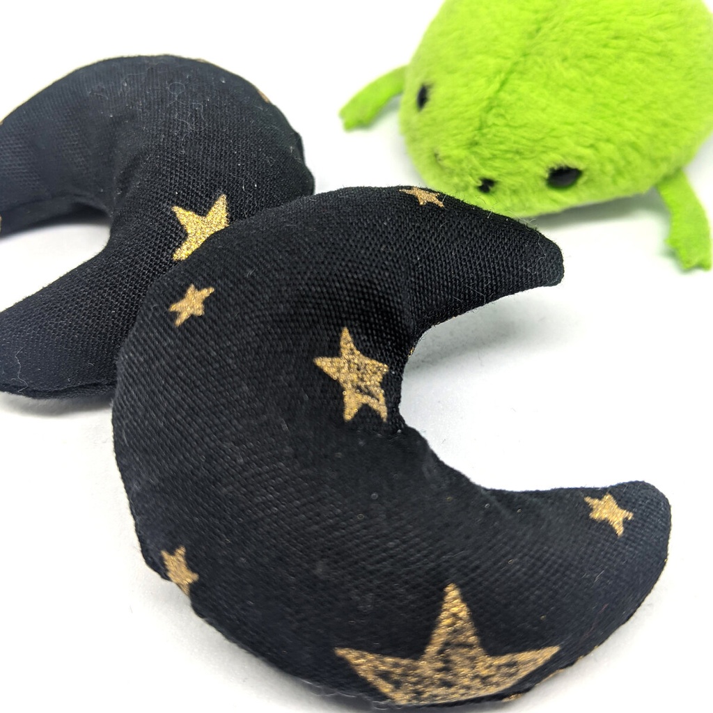 ミニチュア月型クッション/星柄・金黒・2個