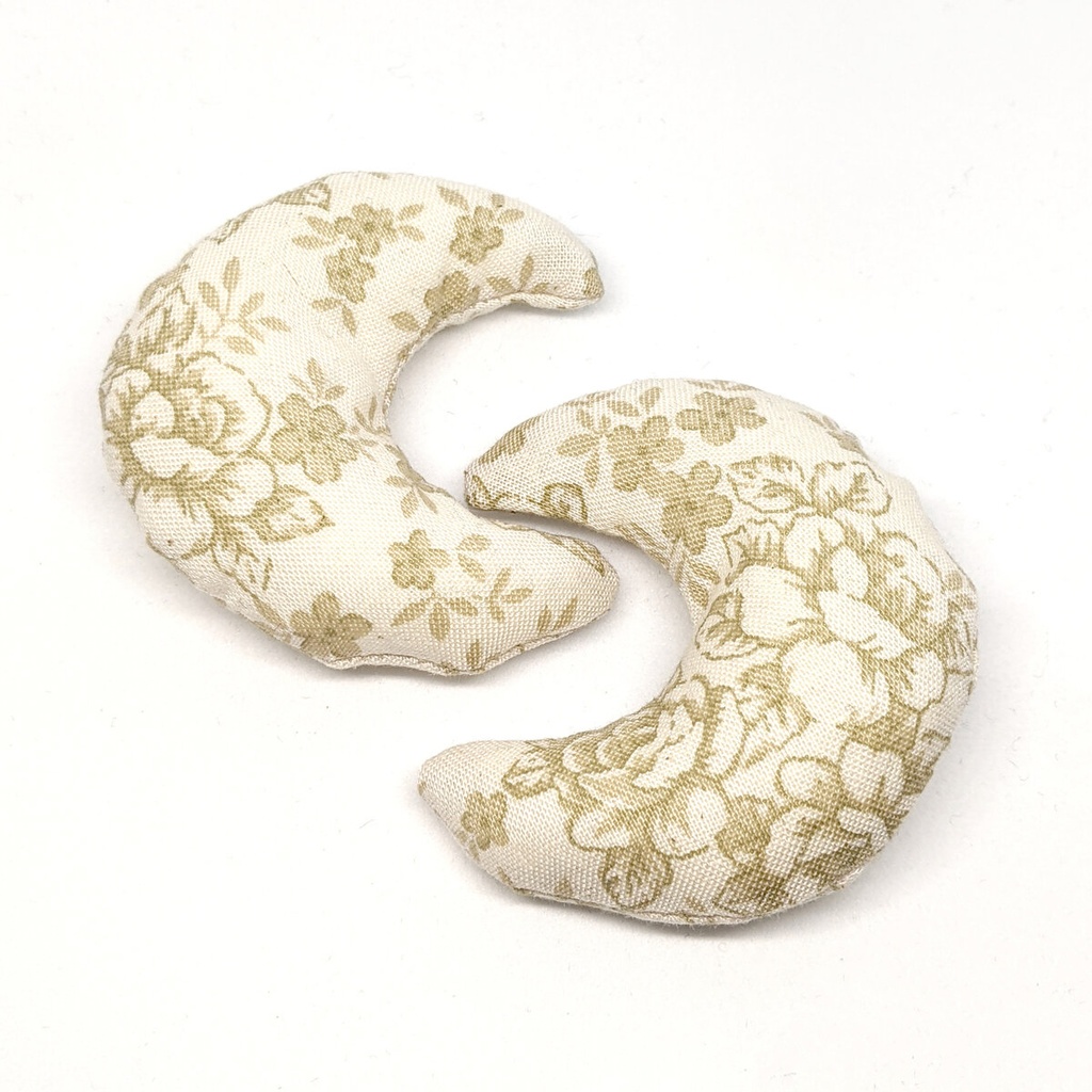 ミニチュア月型クッション/アンティーク風 薔薇柄・ブラウン・2個