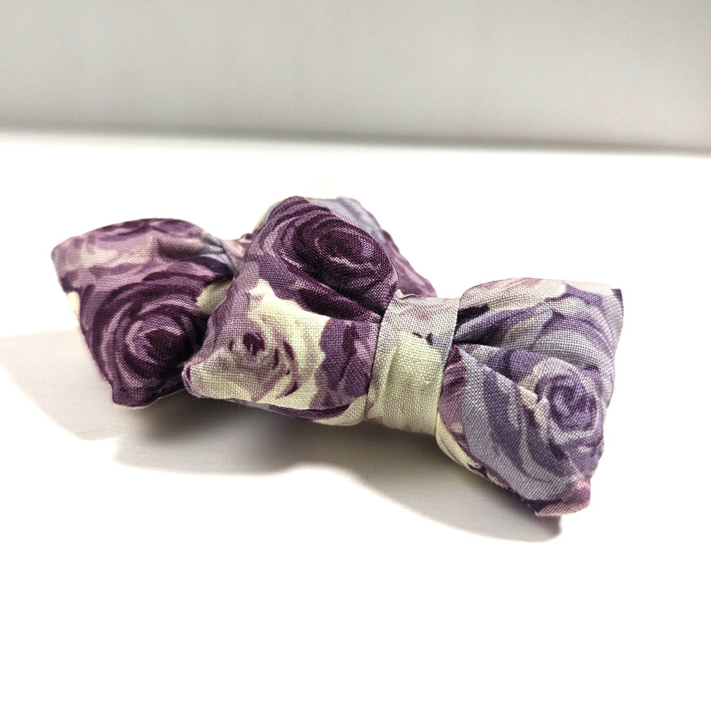 ミニチュアリボンクッション/薔薇柄・紫・2個