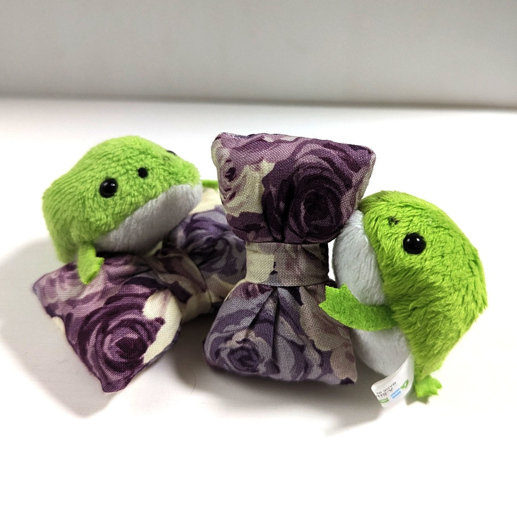 ミニチュアリボンクッション/薔薇柄・紫・2個