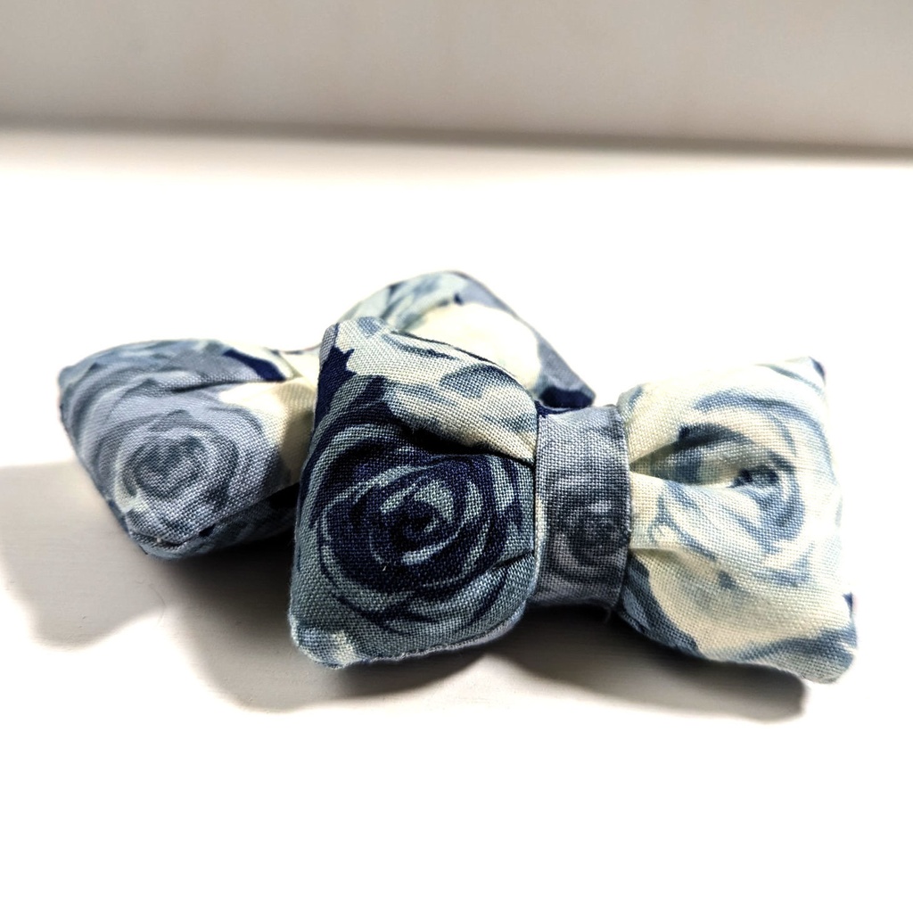 ミニチュアリボンクッション/薔薇柄・青・2個