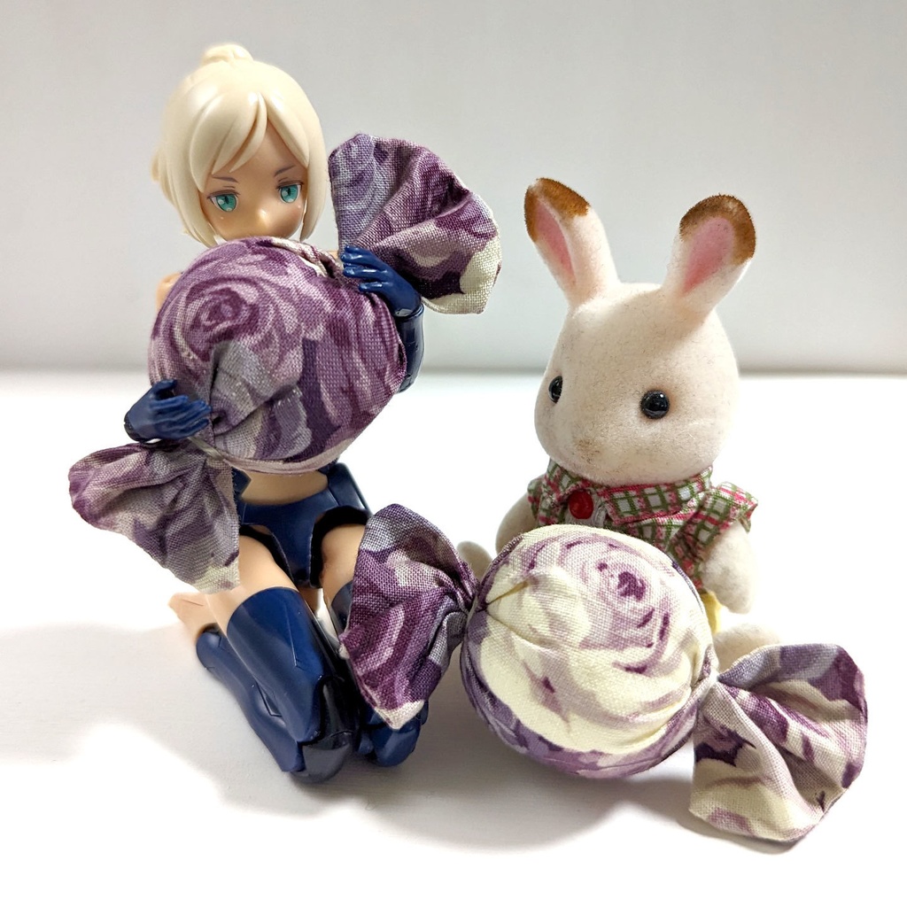 ミニチュアキャンディクッション/薔薇柄・紫・2個