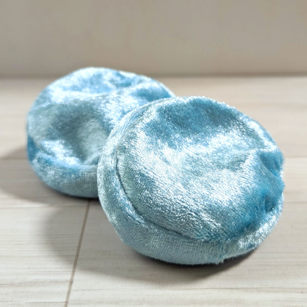 ミニチュアビーズクッション/ラウンド型 ベロア生地ライトブルー・2個