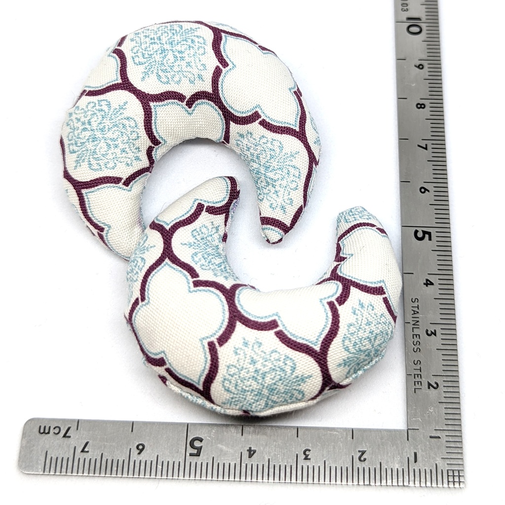 ミニチュア月型クッション/ダマスク柄 白+青・2個