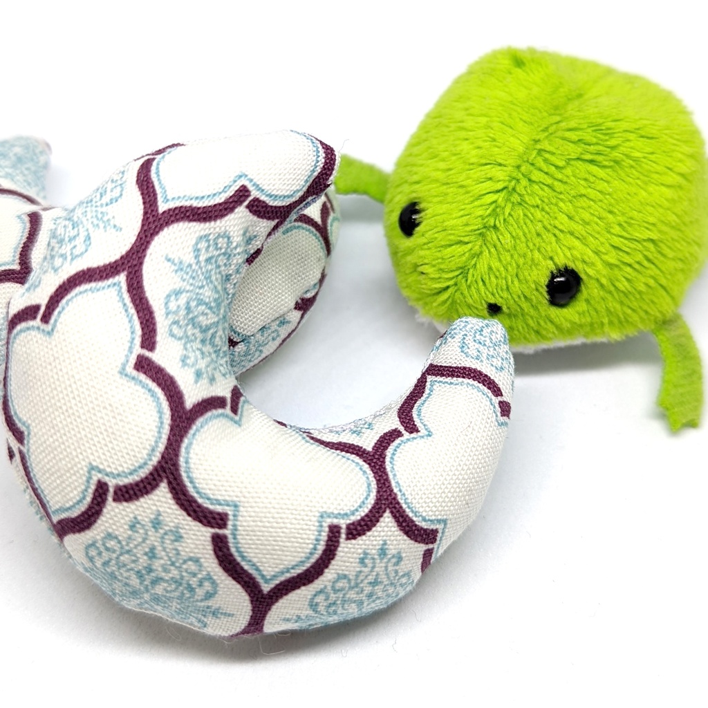 ミニチュア月型クッション/ダマスク柄 白+青・2個