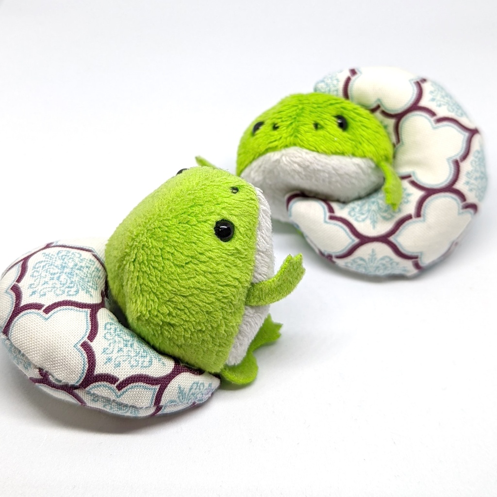 ミニチュア月型クッション/ダマスク柄 白+青・2個