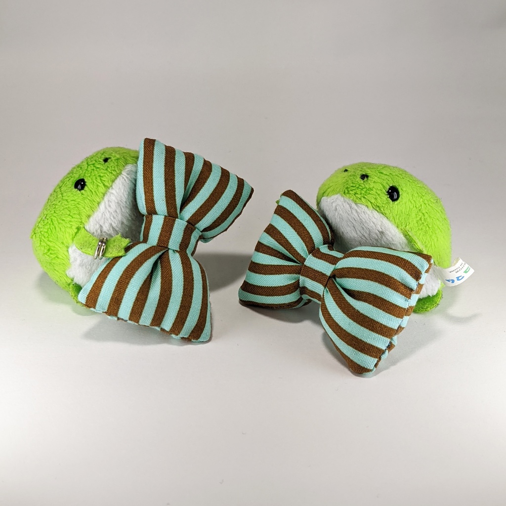 ミニチュアリボンクッション/ストライプ・ミントブルー+ブラウン(A)・2個