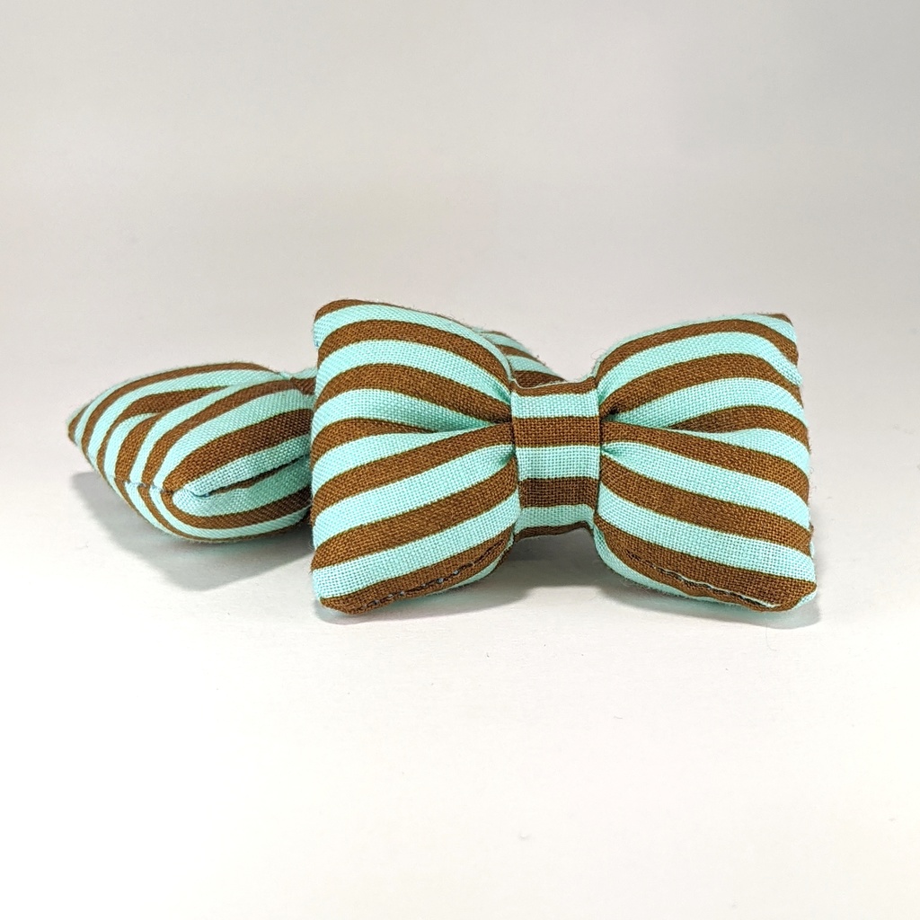 ミニチュアリボンクッション/ストライプ・ミントブルー+ブラウン(A)・2個