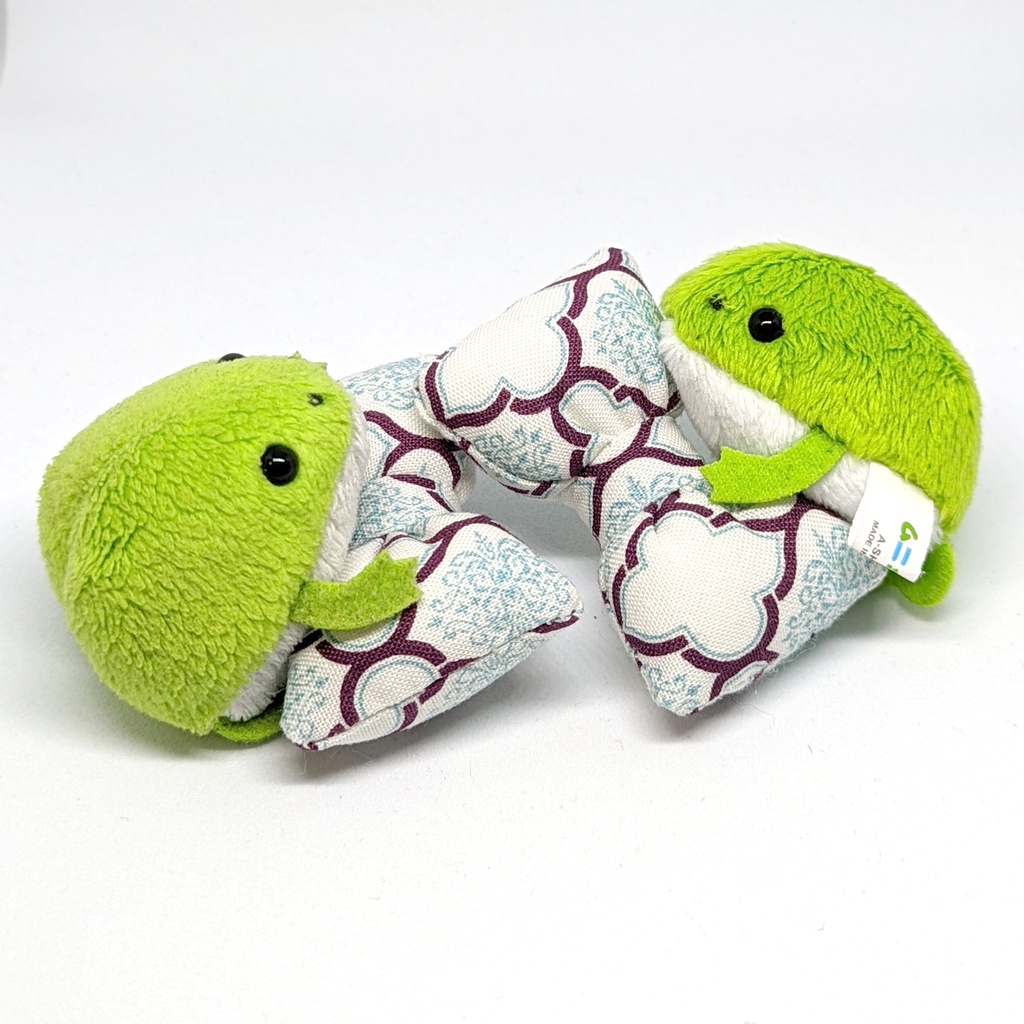 ミニチュアリボンクッション/ダマスク柄 白+青・2個