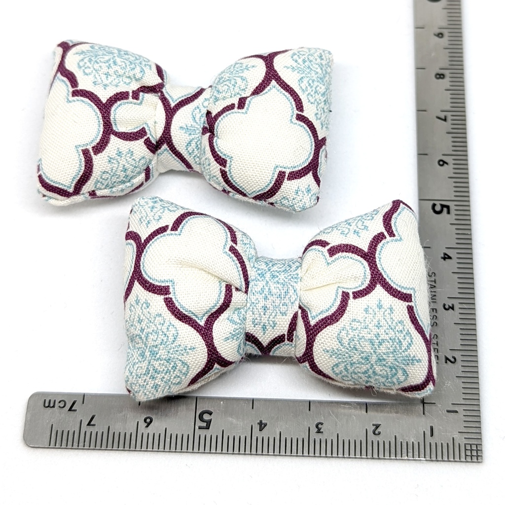 ミニチュアリボンクッション/ダマスク柄 白+青・2個