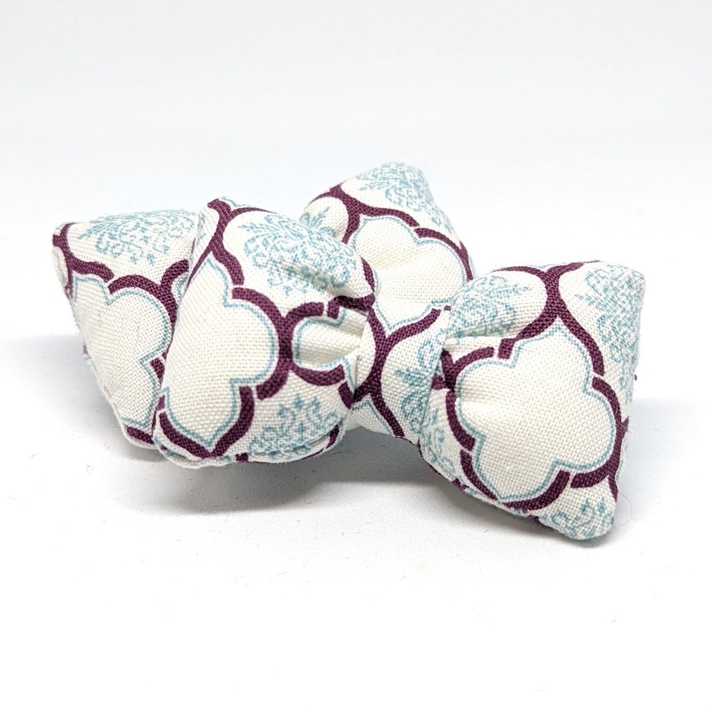 ミニチュアリボンクッション/ダマスク柄 白+青・2個