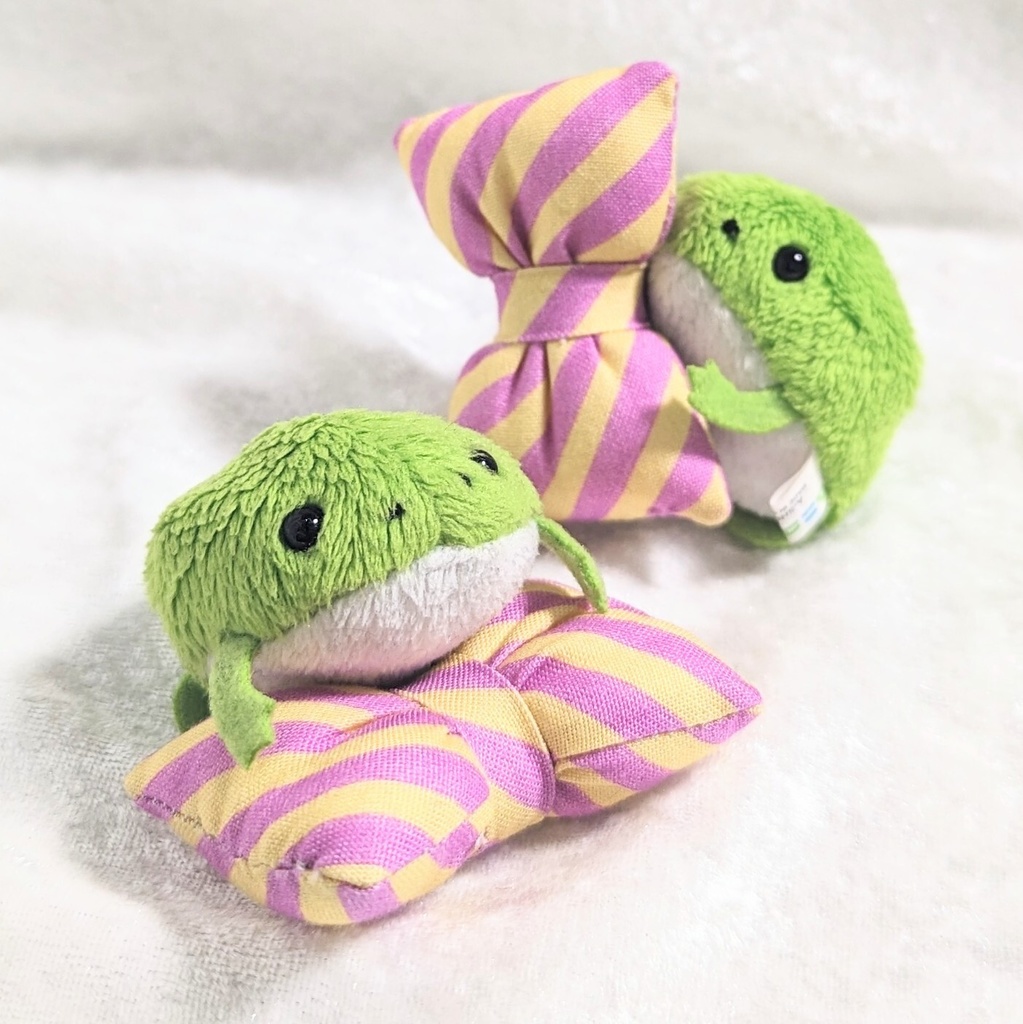 ミニチュアリボンクッション/ストライプ ピーチ・2個