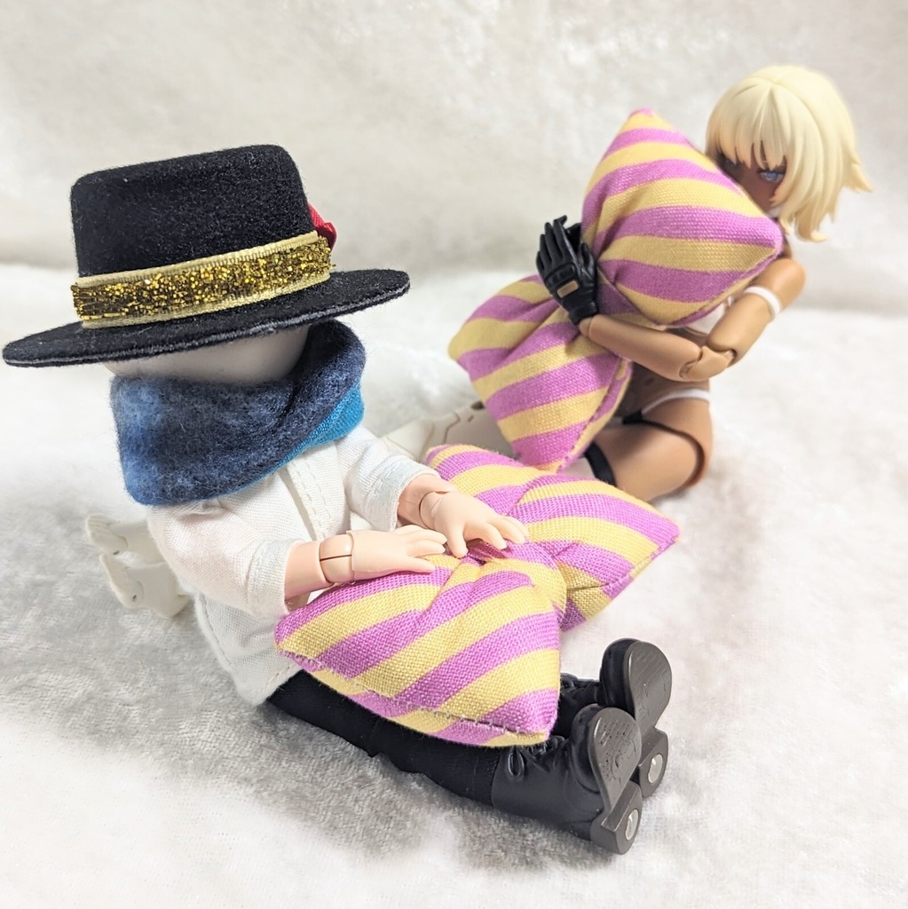 ミニチュアリボンクッション/ストライプ ピーチ・2個