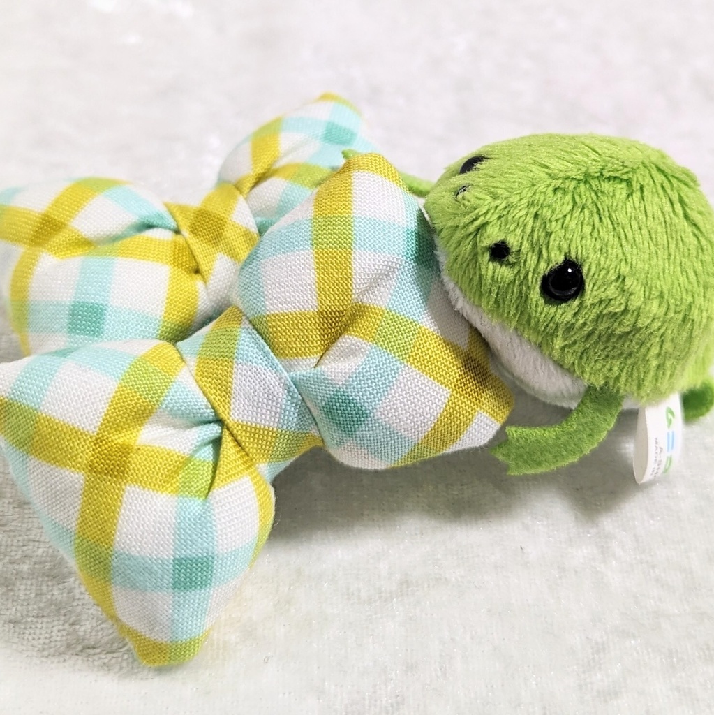 ミニチュアリボンクッション/チェック柄イエローxグリーン・2個