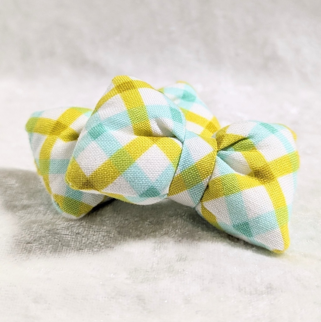 ミニチュアリボンクッション/チェック柄イエローxグリーン・2個