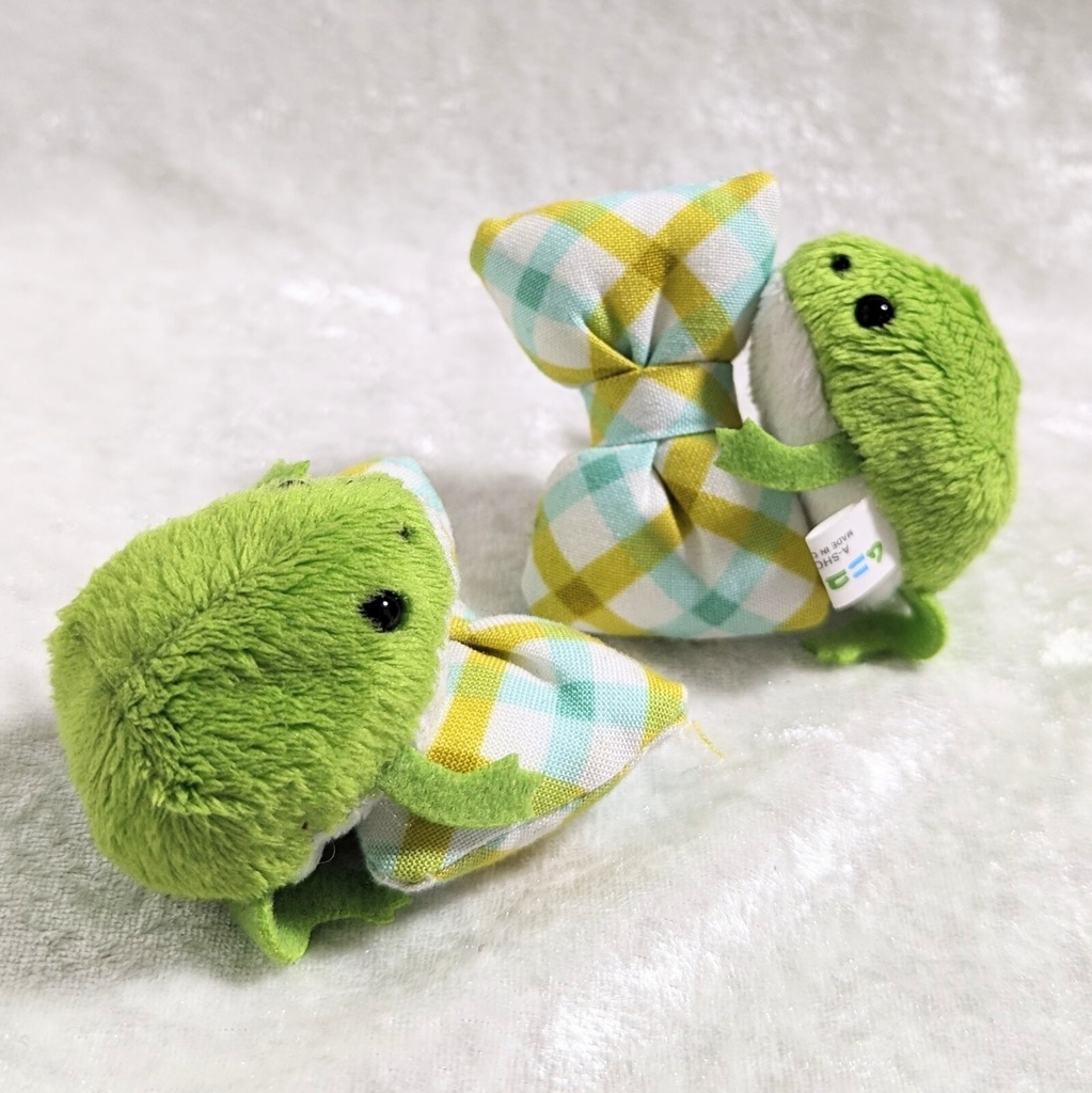 ミニチュアリボンクッション/チェック柄イエローxグリーン・2個