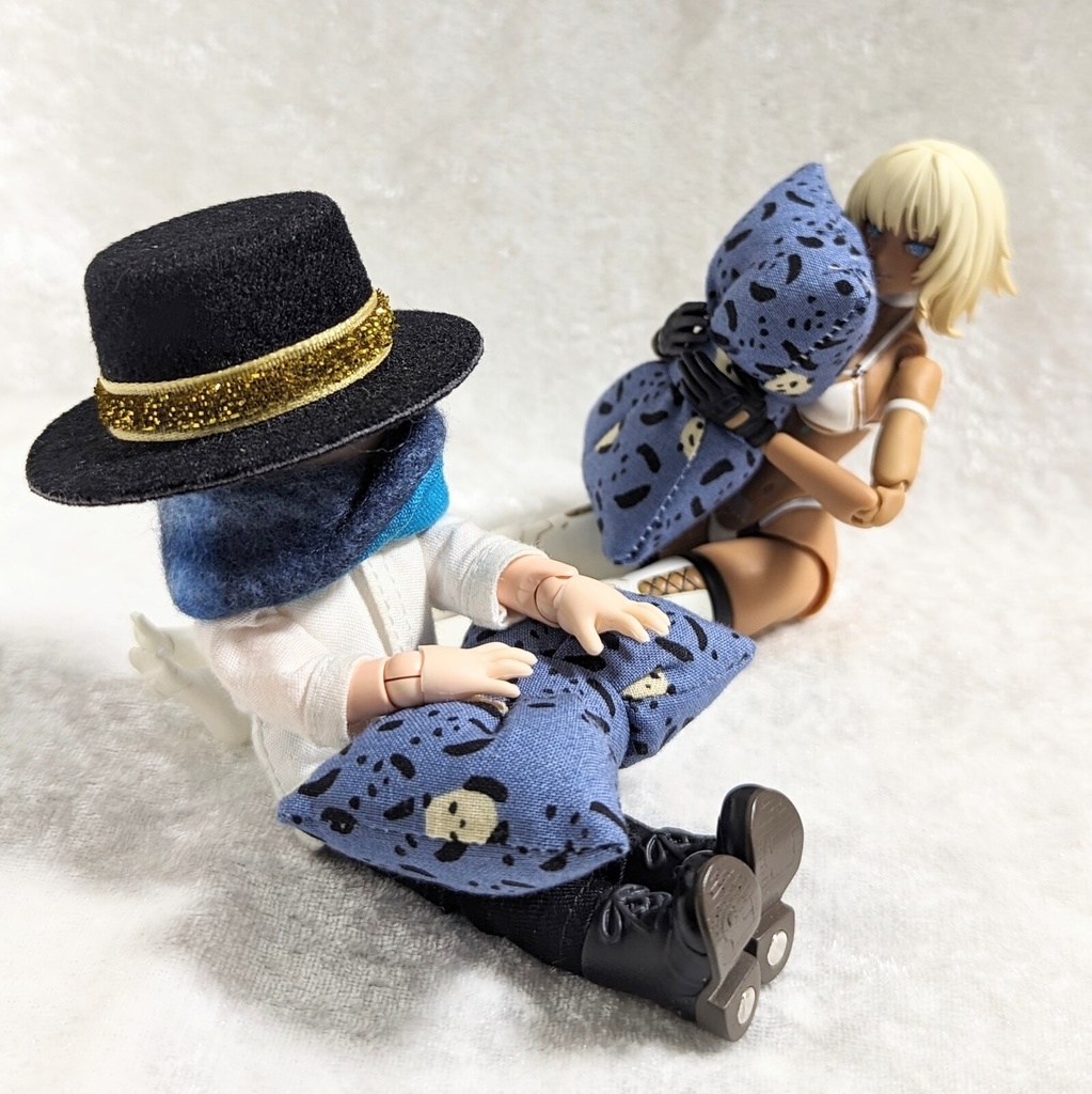 ミニチュアリボンクッション/パンダ柄・ブルー・2個