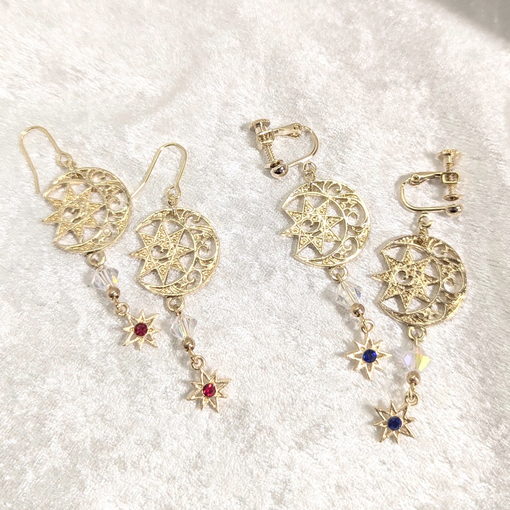 ゴールド・月と八芒星のピアス/イヤリング
