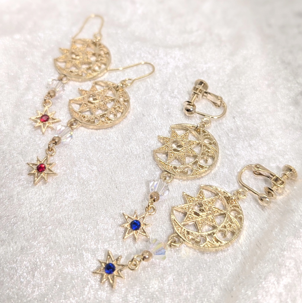 ゴールド・月と八芒星のピアス/イヤリング