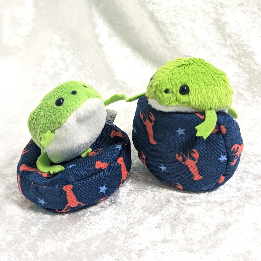 ミニチュアビーズクッション/ラウンド型 ロブスター柄ブルー・2個