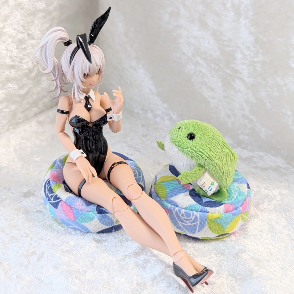 ミニチュアビーズクッション/ラウンド型 薔薇紺+ブルー・2個