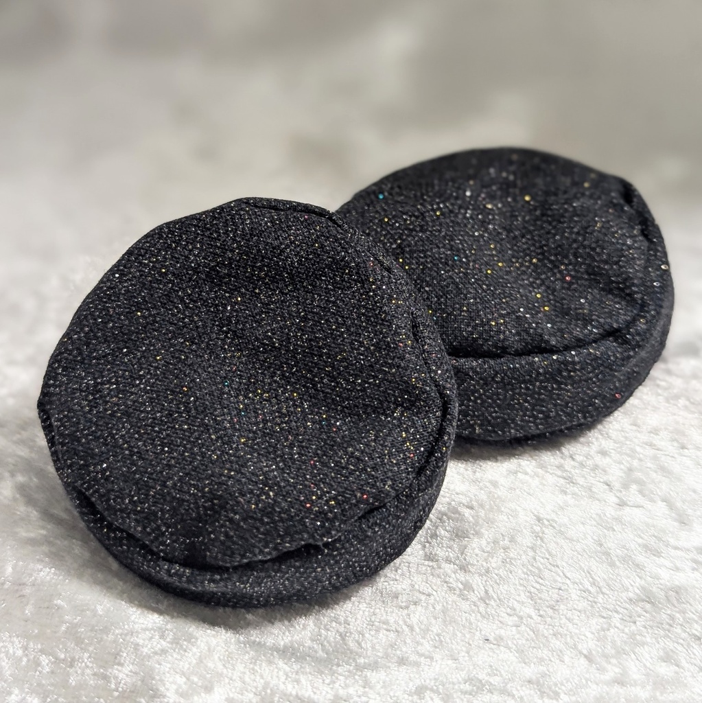 ミニチュアビーズクッション/ラウンド型　グリッター生地+黒色・2個