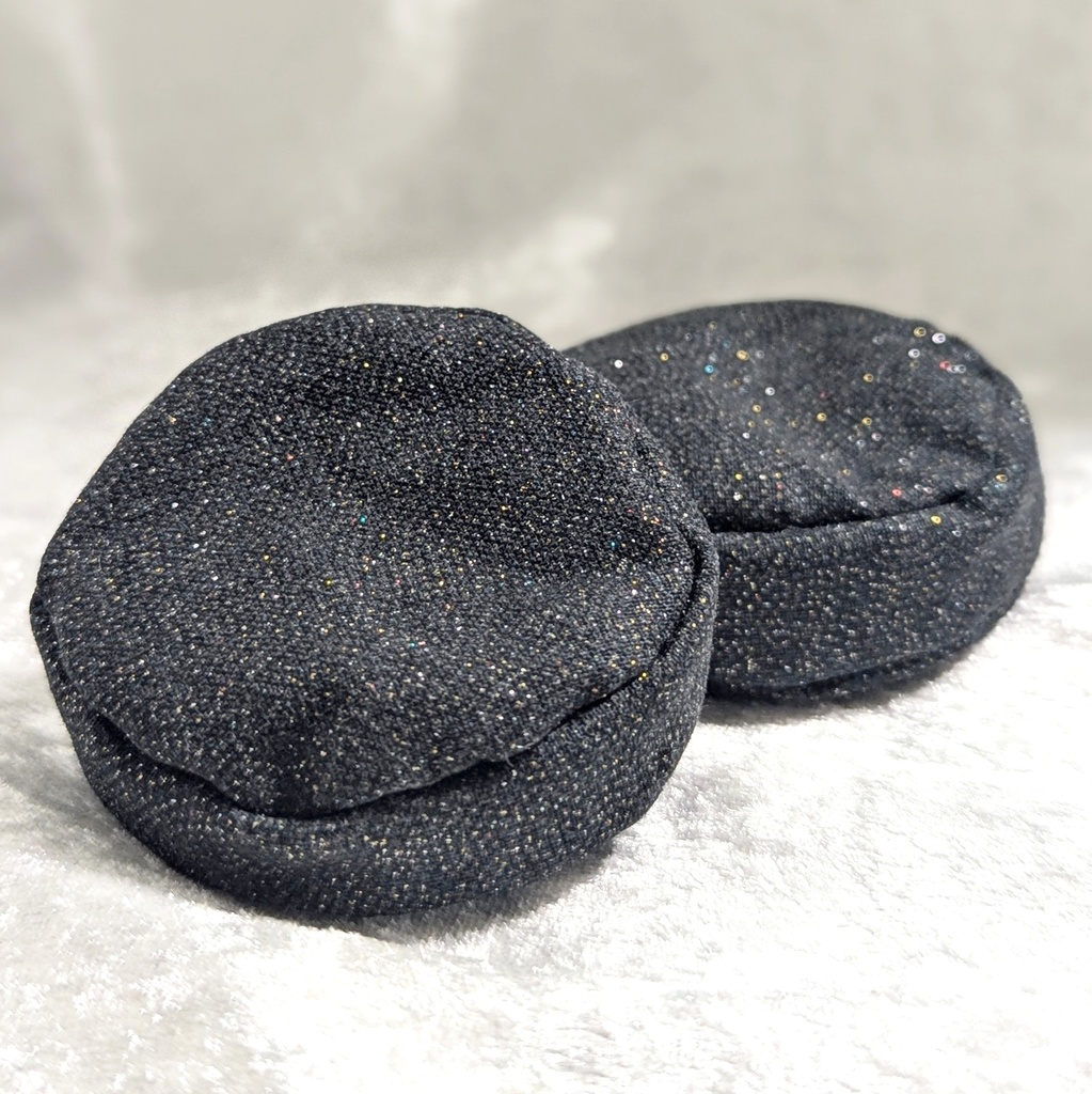 ミニチュアビーズクッション/ラウンド型 グリッター生地+黒色・2個