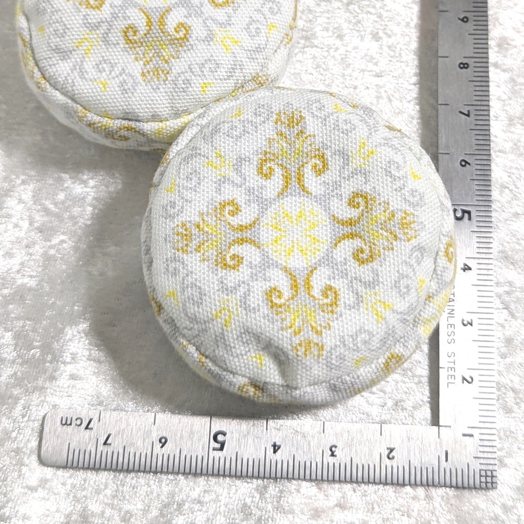 ミニチュアビーズクッション/ラウンド型 アラベスク柄イエロー・2個