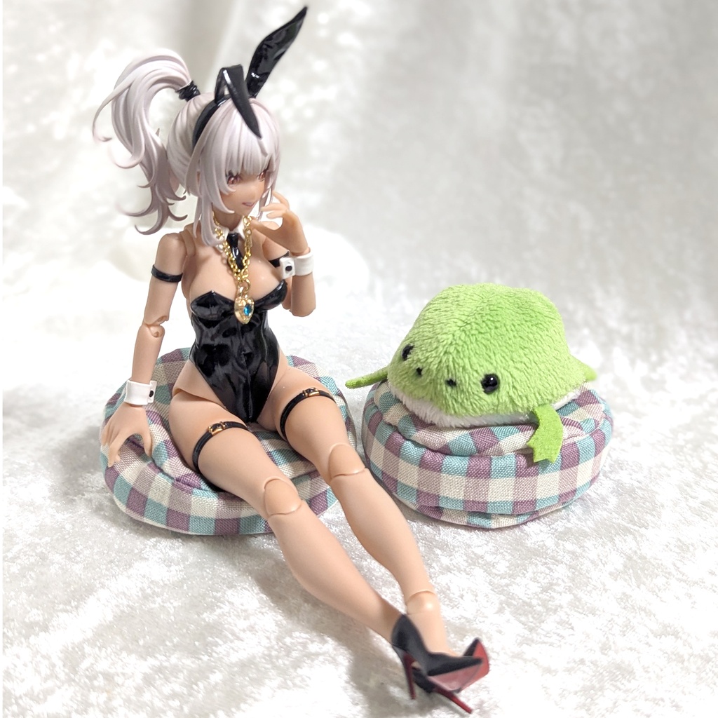 ミニチュアビーズクッション/ラウンド型 チェック柄ブルー&パープル・2個