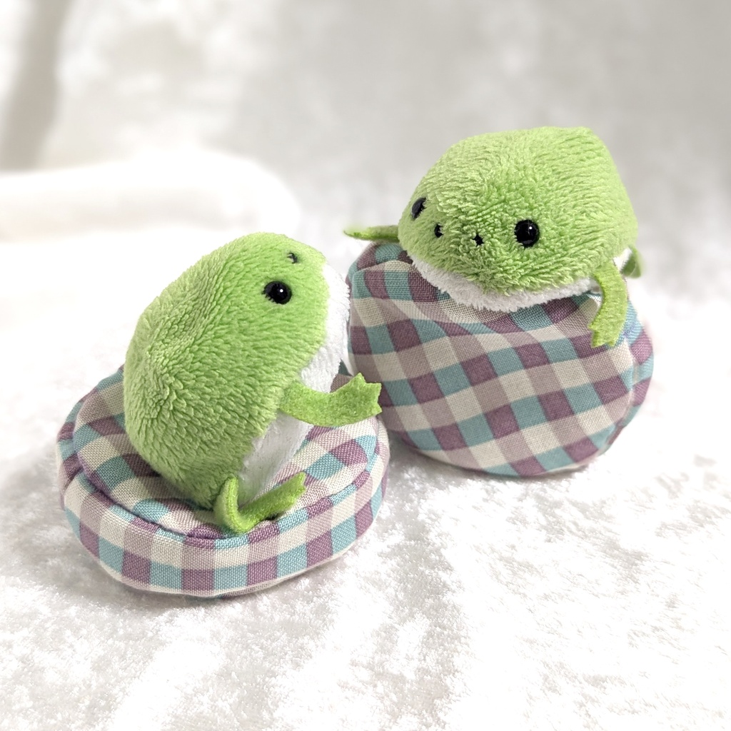ミニチュアビーズクッション/ラウンド型 チェック柄ブルー&パープル・2個
