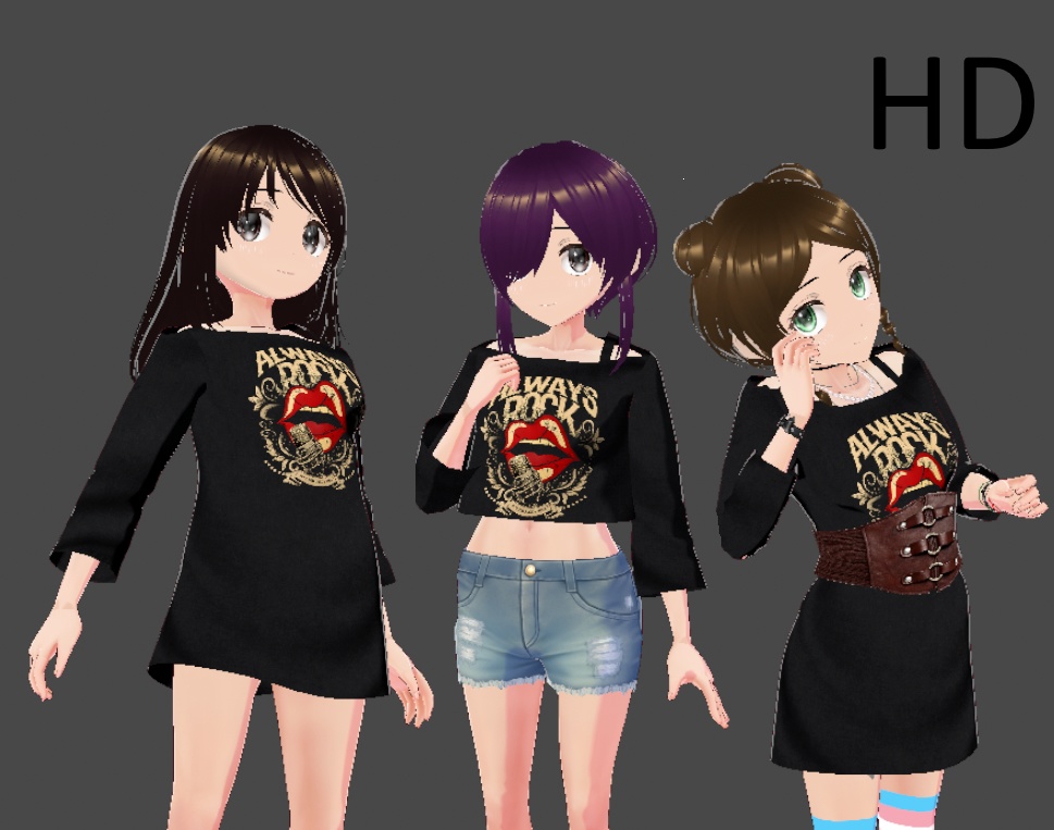 オフショルダー・ブラックトップ（高品質・HD・3種セット） / Off-Shoulder Black Top (High Quality · 3 Variations)