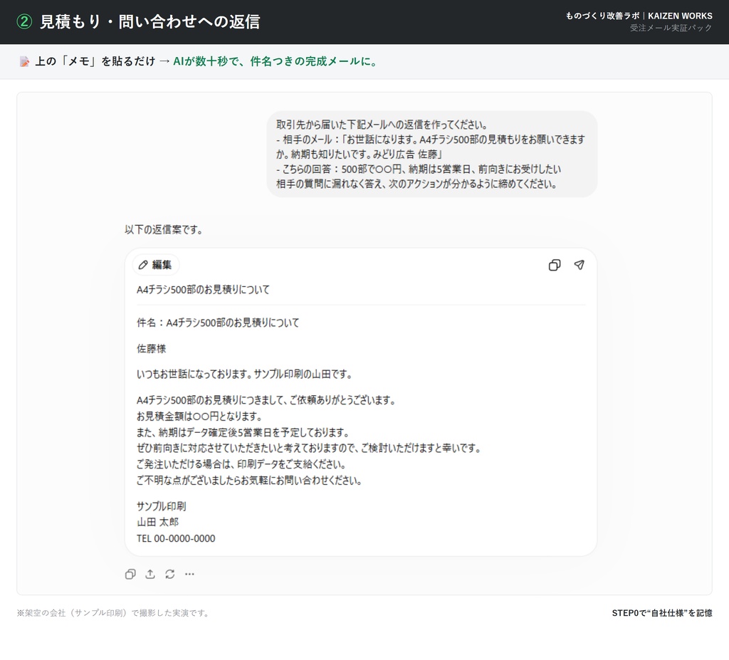 受注・問い合わせメールが「10分→1分」になるパック|現場で実証ずみ