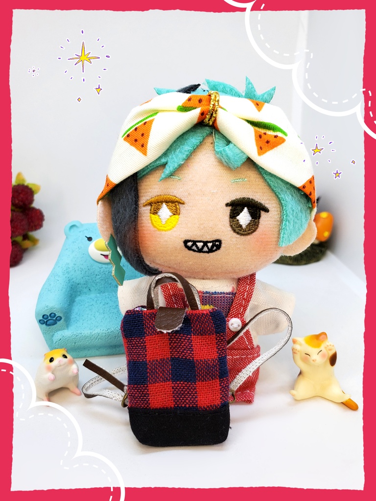 ドール(オビツ11)10cmぬい用 赤チェックリュック