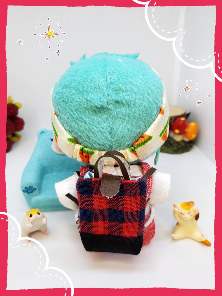 ドール(オビツ11)10cmぬい用 赤チェックリュック