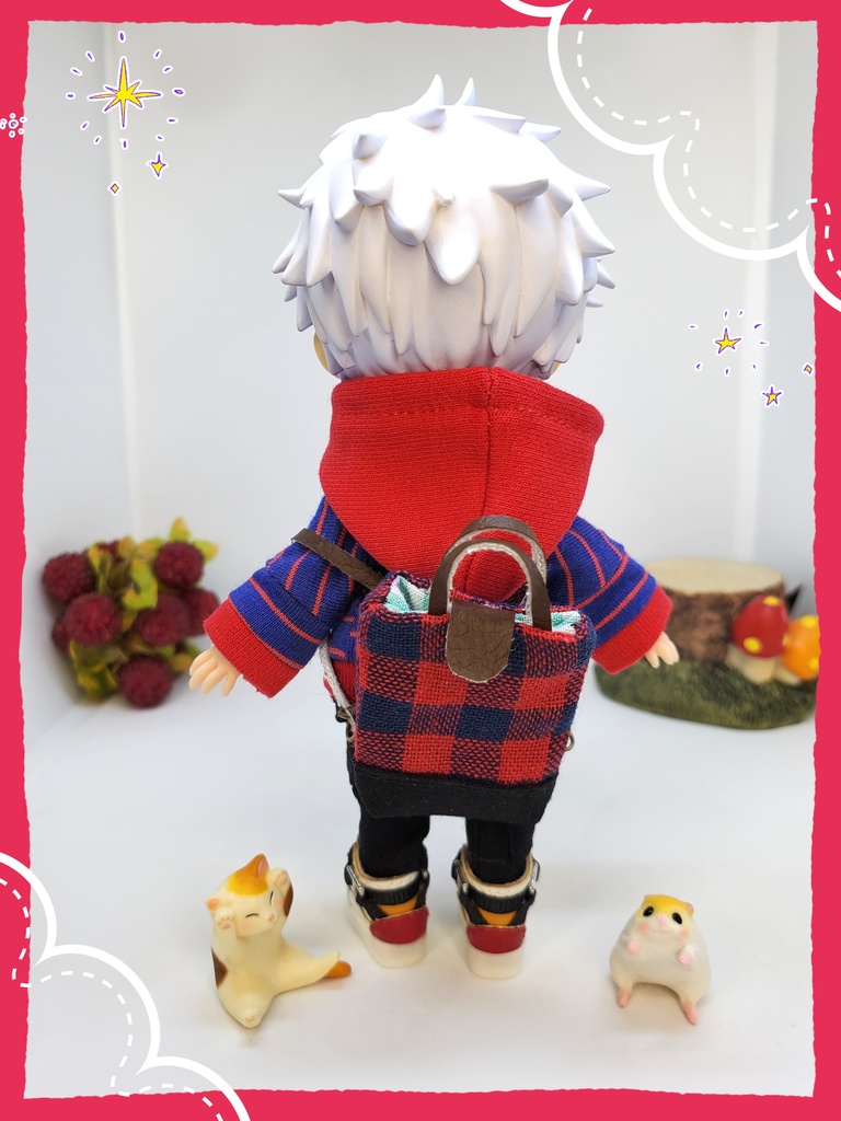 ドール(オビツ11)10cmぬい用 赤チェックリュック