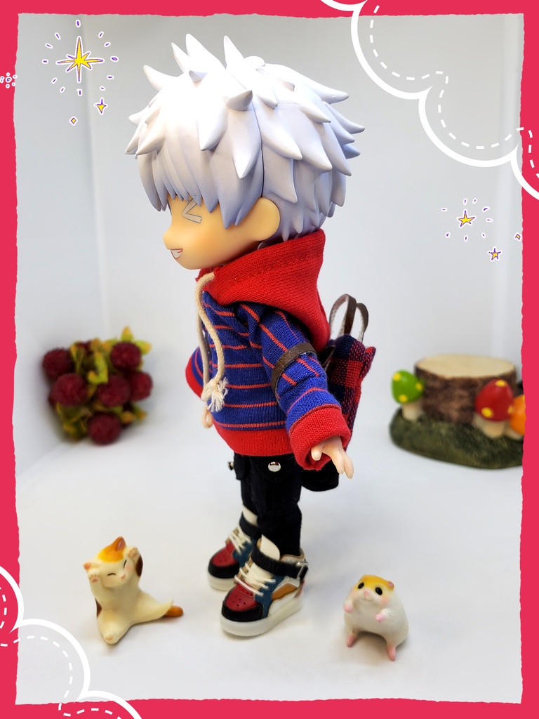 ドール(オビツ11)10cmぬい用 赤チェックリュック