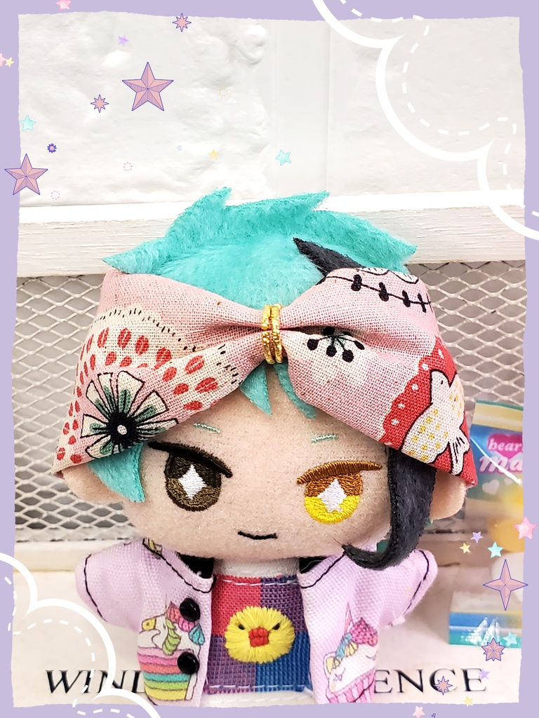 10㎝ぬい ピンクヘアバンド(花&鳥)