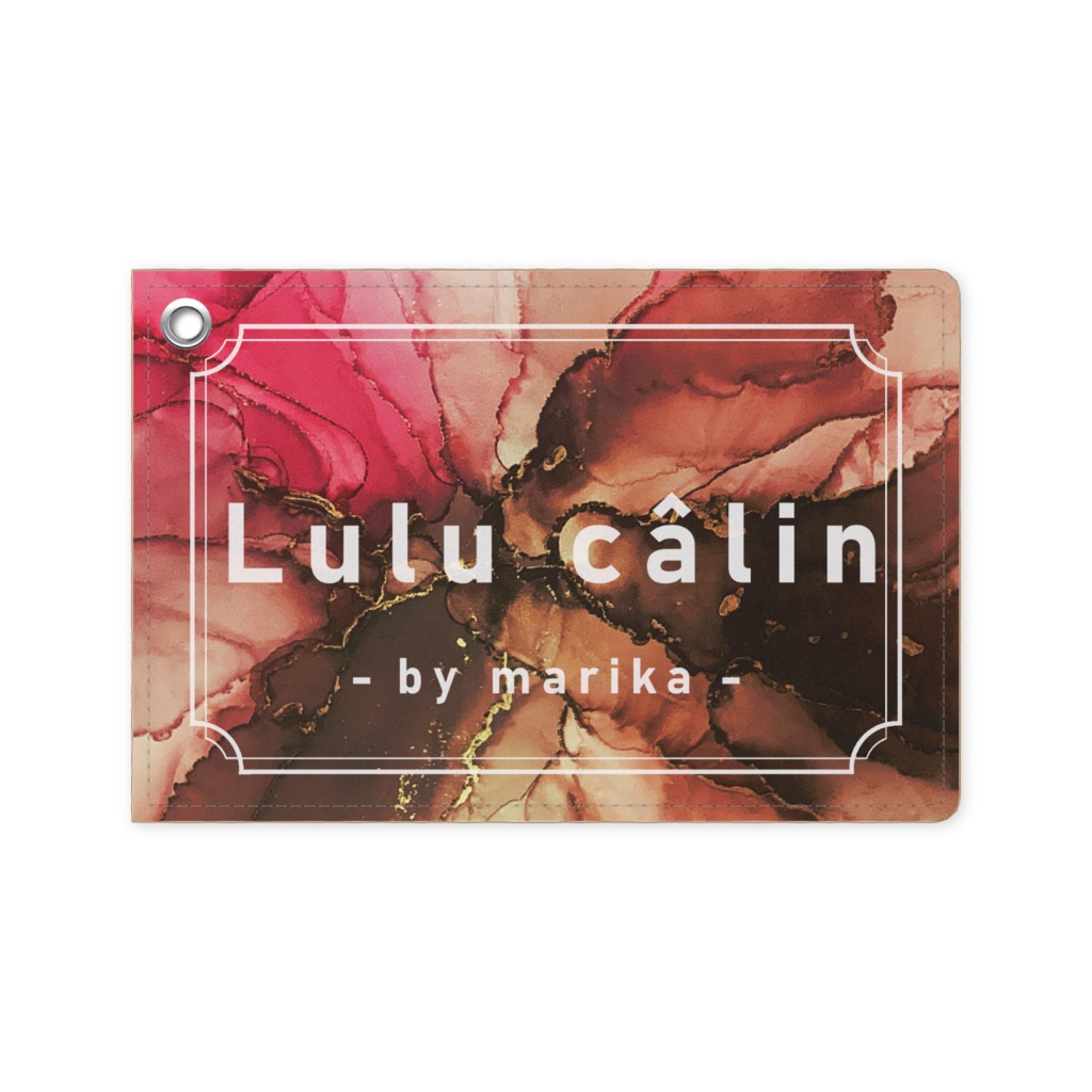  ピンク・ブラウンアルコールインクアート柄パスケース