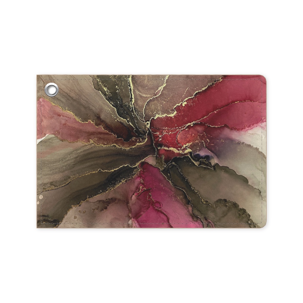 ピンク・グレージュ　アルコールインクアート柄パスケース