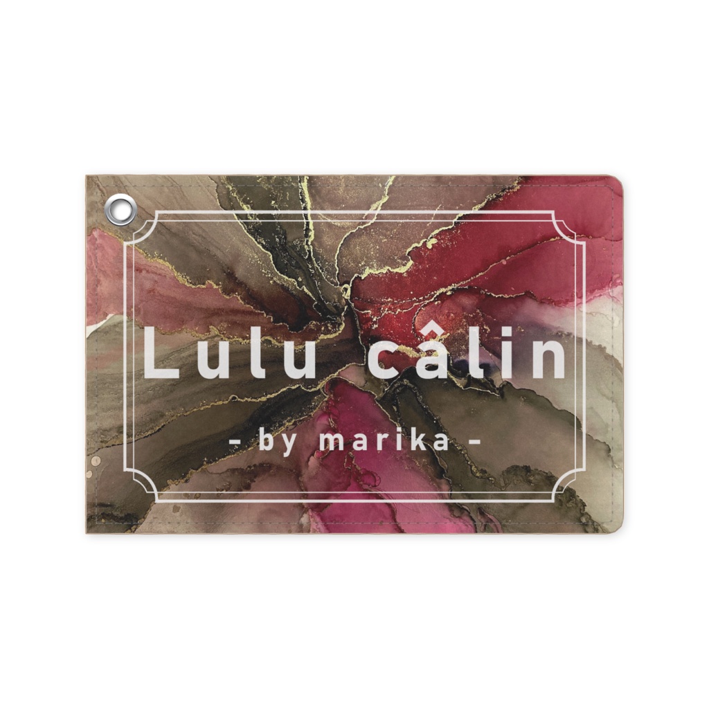 ピンク・グレージュ　アルコールインクアート柄パスケース