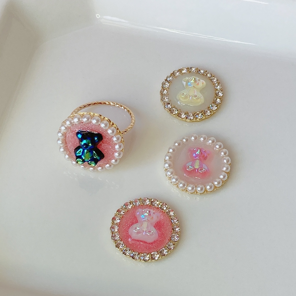 オーロラくまちゃん ゆめかわリング 【ビジュー×ピンクラメ×ホワイトくまちゃん】
