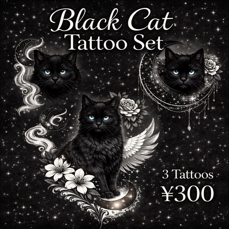 Black Cat Tattoo Set – Mystic Moon