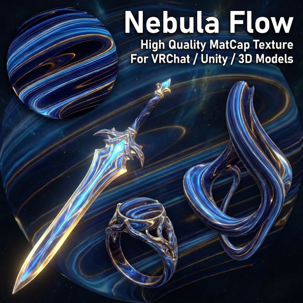 【10種MatCap】宇宙と金の流線 - Nebula Flow【VRChat/Unity/汎用】