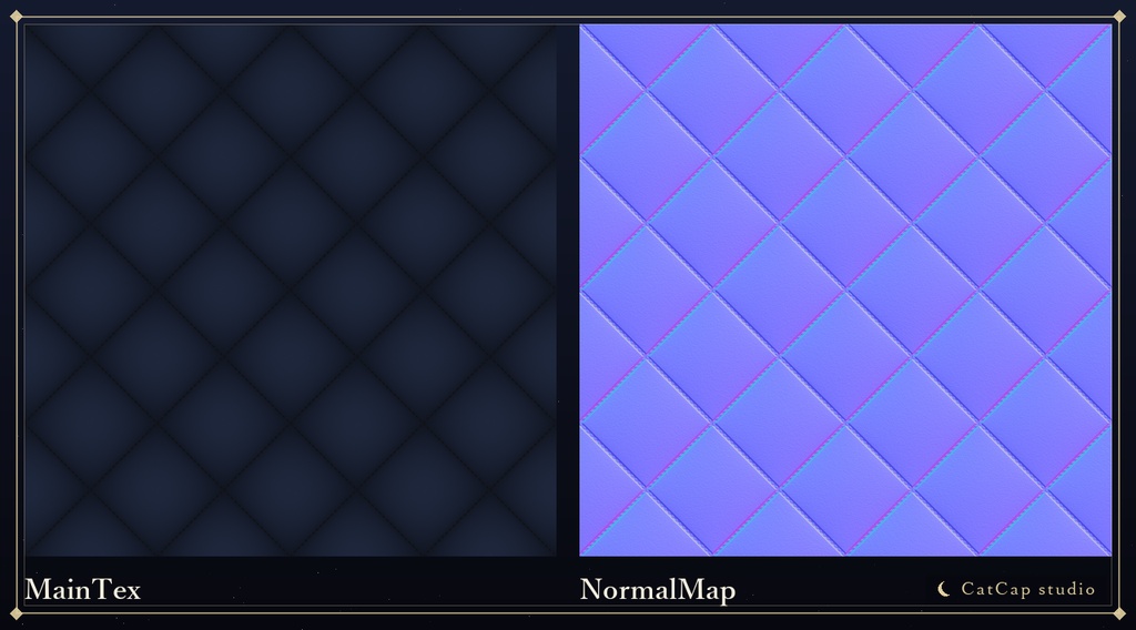 【シームレス】ネイビーキルティングレザー(Blackステッチ) - Navy Quilted Leather (Black Stitch)【VRChat/lilToon】