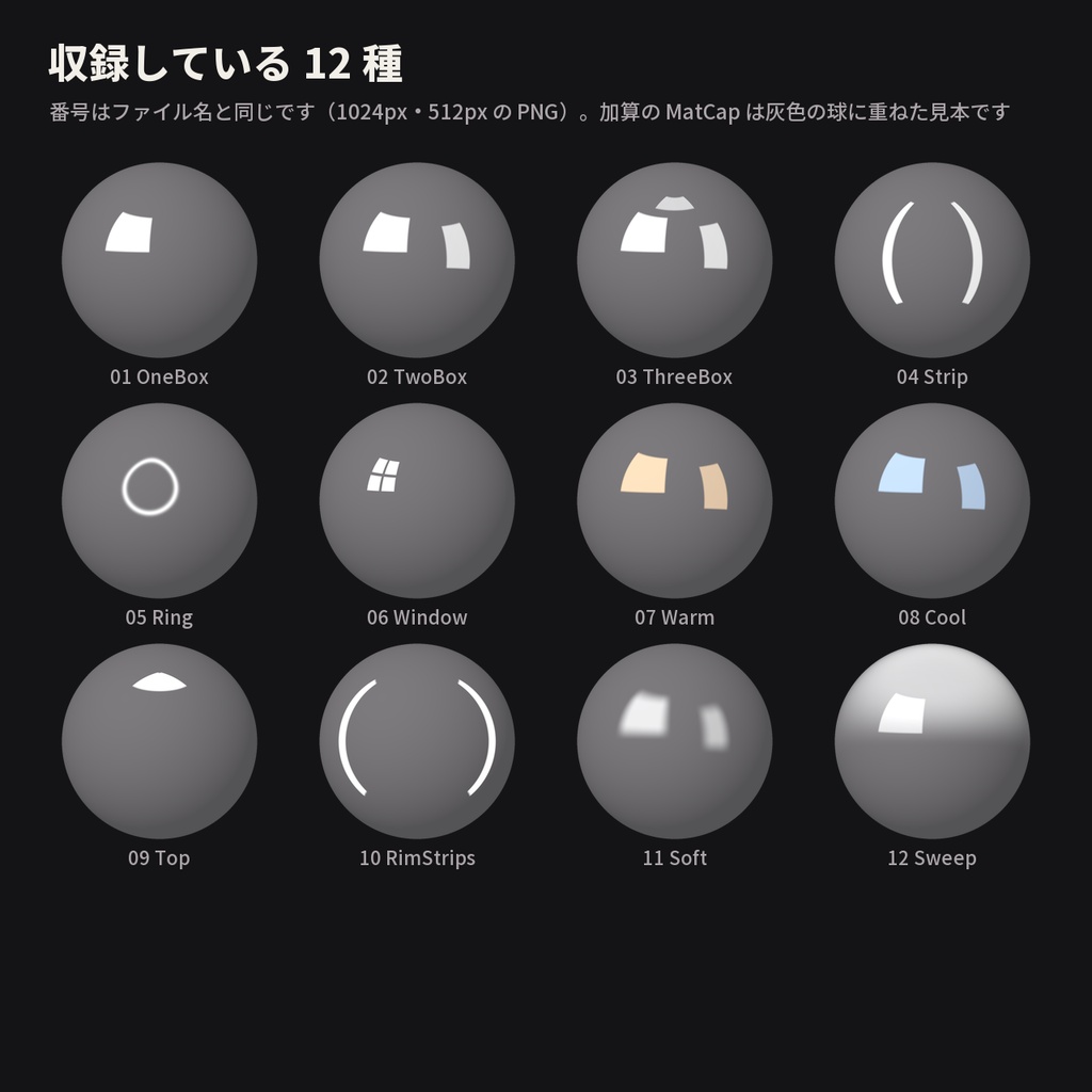 【12種】撮影スタジオ照明 MatCap - Studio Softbox MatCap【VRChat / lilToon】