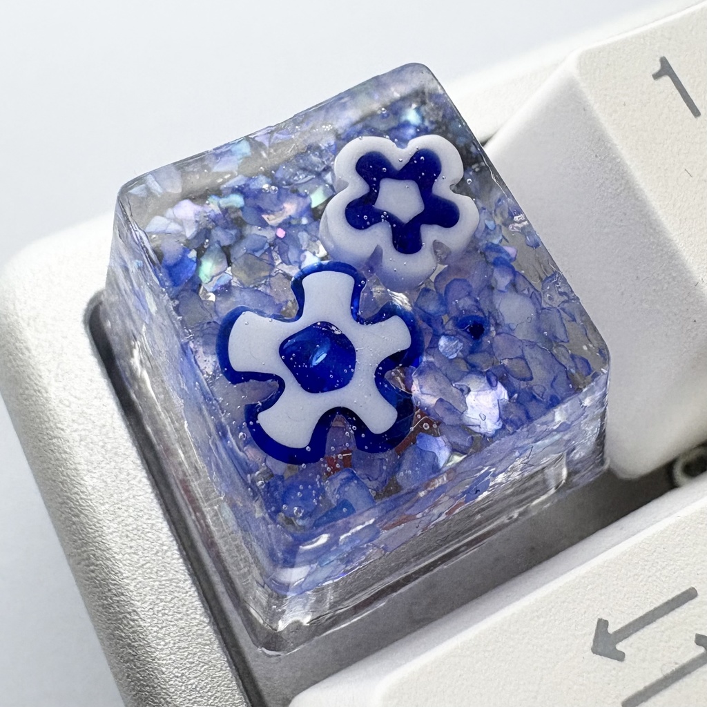 【キーキャップ】花とシェル【ブルー系】