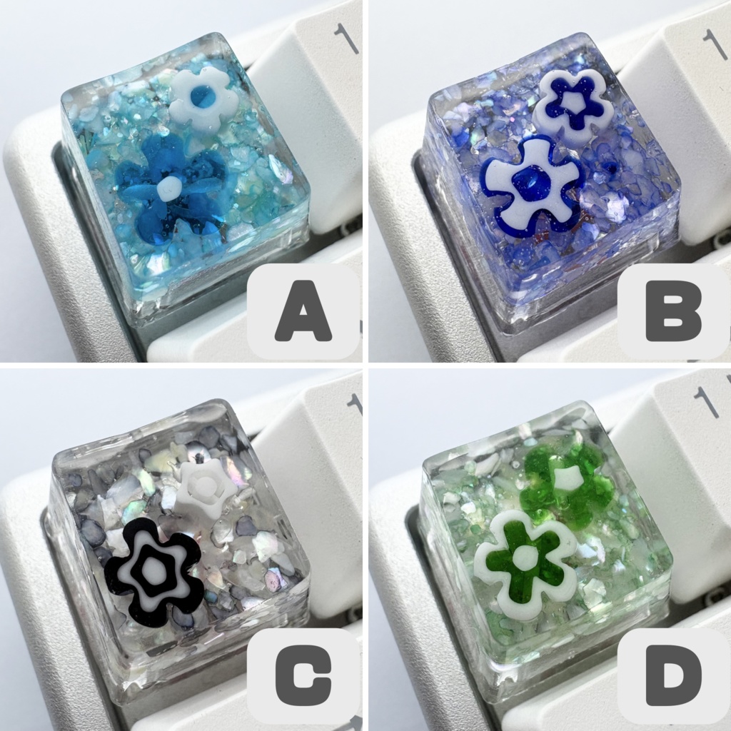 【キーキャップ】花とシェル【ブルー系】