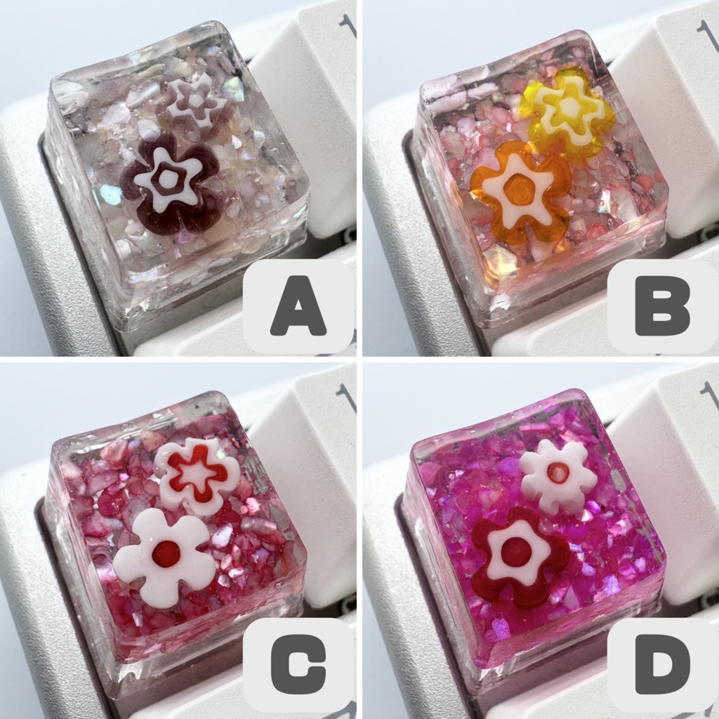 【キーキャップ】花とシェル【ピンク系】