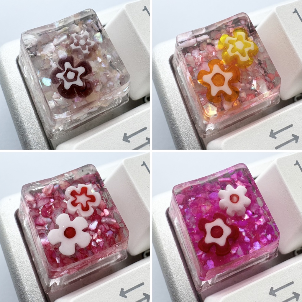 【キーキャップ】花とシェル【ピンク系】